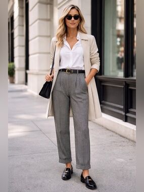 Vintage Nash Pant Wool Houndstooth Trousers High Waisted Pleated Classic Medium